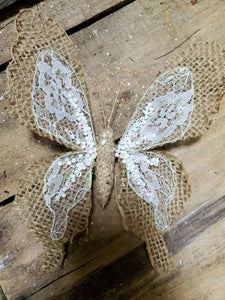 7" Burlap Butterfly Clips