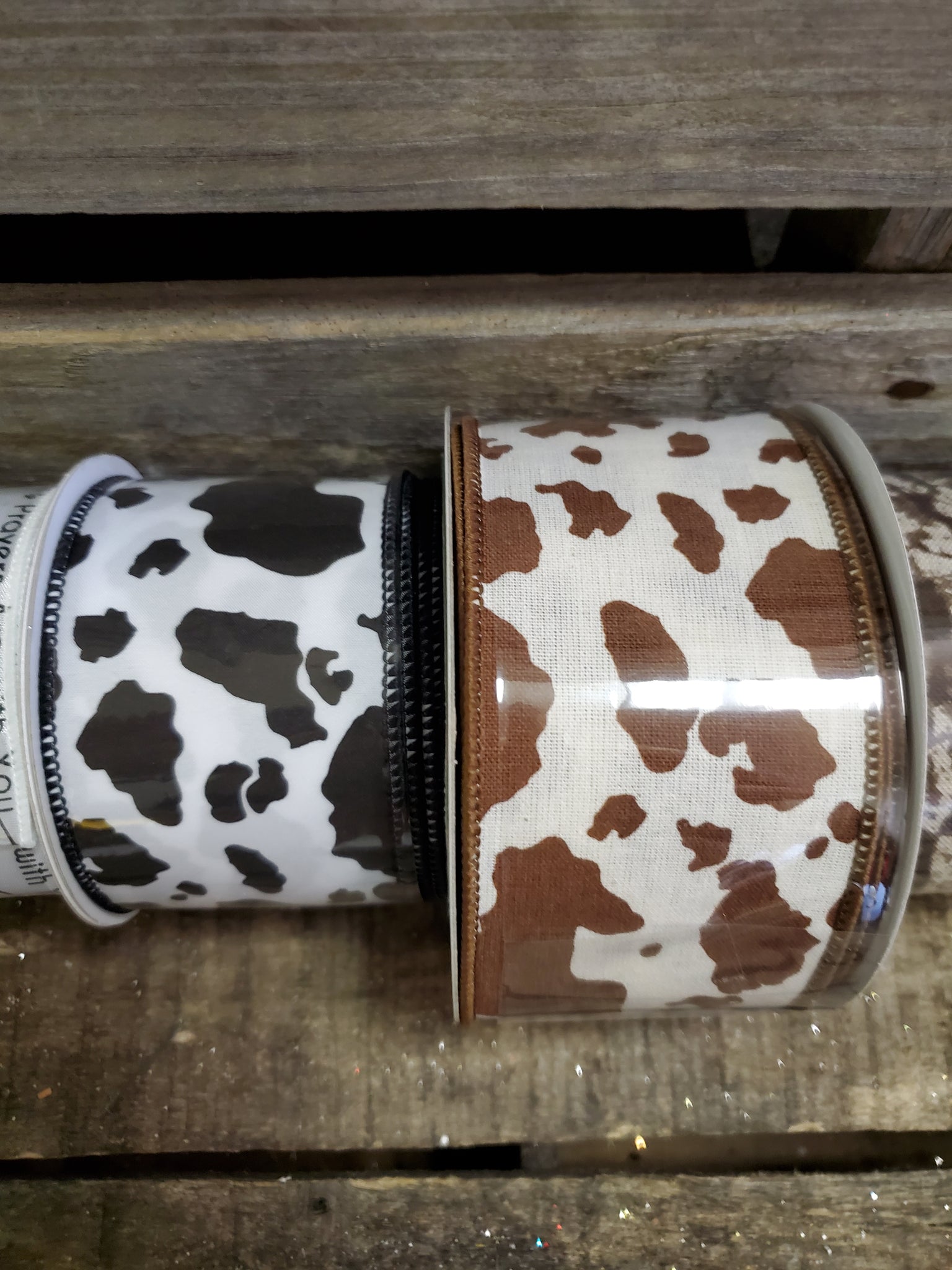 2.5 Fuzzy Cow Print Ribbon: White & Brown (10 Yards) [RGB137704