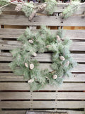 Flocked Artifical Pine Wreath with Pine Cones