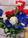 Close out silk red, white and blue bush