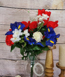 Close out silk red, white and blue bush