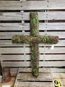 30" Vine Cross covered in Moss