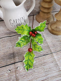 16" Velvet Holly and Bell Leaf Stem