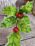 16" Velvet Holly and Bell Leaf Stem