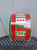 2.5" Red and Green Swirl Wired Ribbon with a Red Solid Edge 10 yd