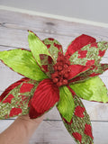 13" Harlequin Red and Green Poinsettia Stem