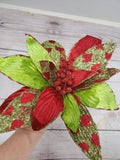 13" Harlequin Red and Green Poinsettia Stem