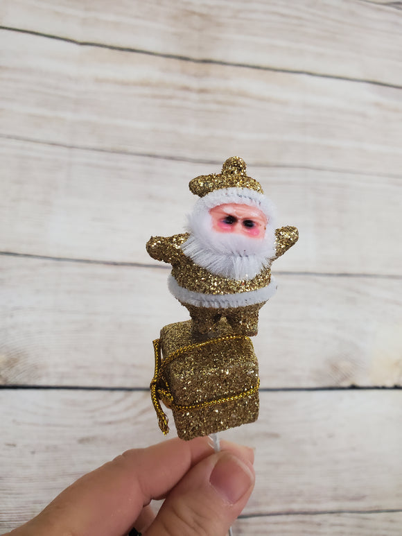 Gold glitter santa pick dozen