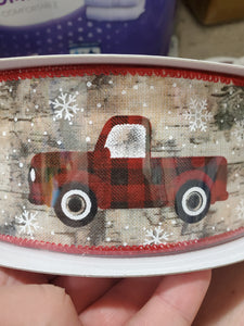 2.5" Birch wired ribbon with Red Truck