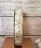 1.5" Ivory with Gold Glitter Snowflake 50 yd Roll Ribbon