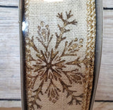 1.5" Ivory with Gold Glitter Snowflake 50 yd Roll Ribbon