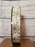 1.5" Ivory with Gold Glitter Snowflake 50 yd Roll Ribbon