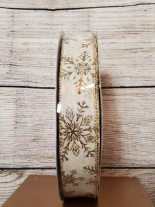 1.5" Ivory with Gold Glitter Snowflake 50 yd Roll Ribbon