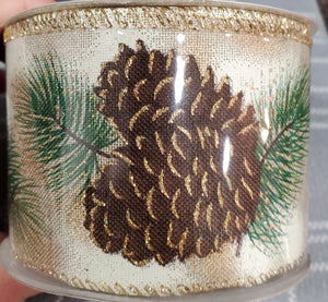 2.5" Pine Cone Ribbon 10 yd Roll