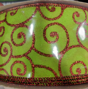 2.5" Wired Green With Red Swirls 50 yd