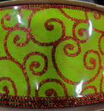 2.5" Wired Green With Red Swirls 50 yd