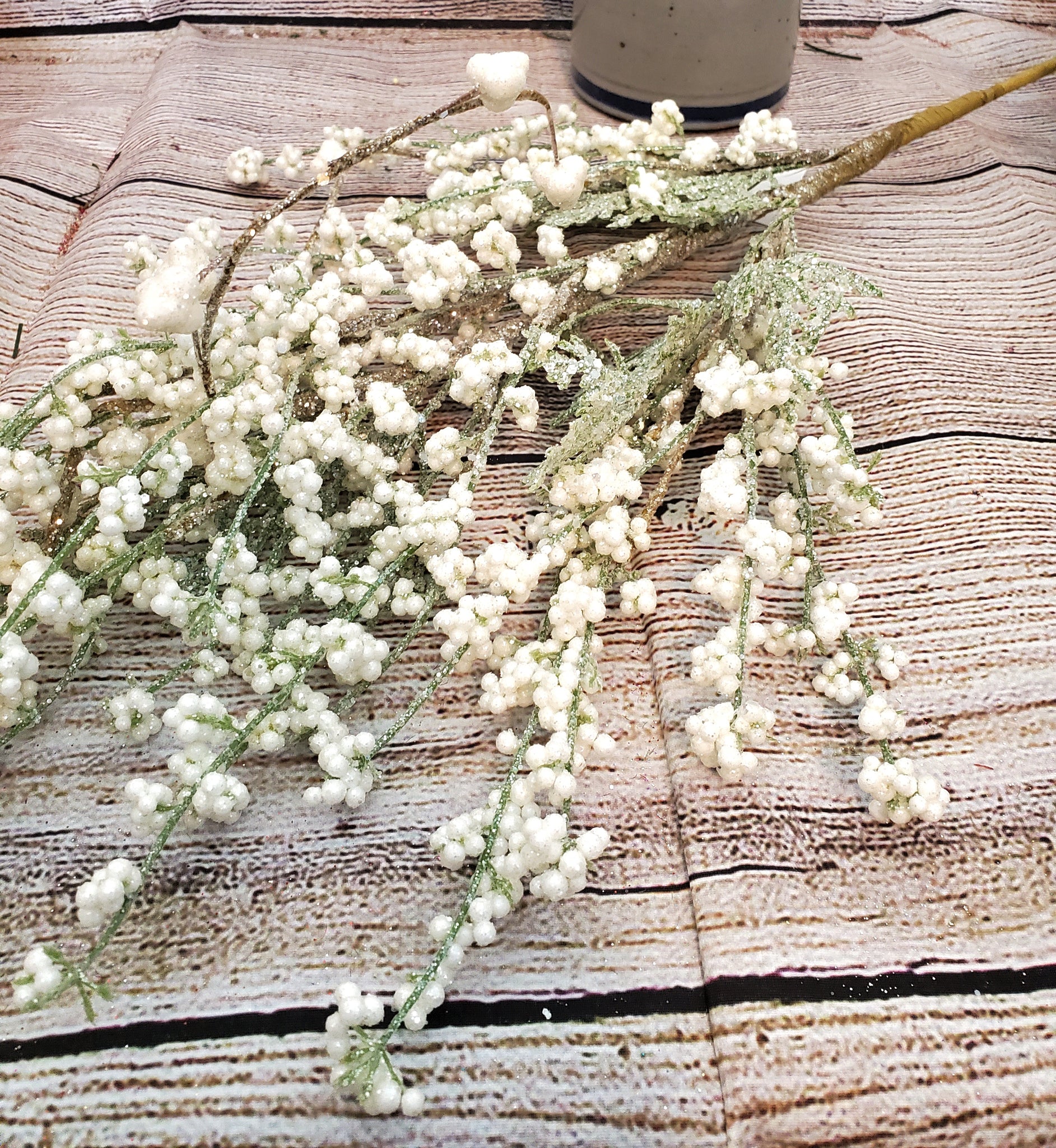 29 Glitter White Berry and Leaf Stem – Florist Wreath Supply