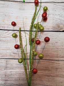 35" Red and Green Glitter Ball and Stick