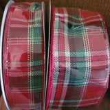 Red and Green Christmas Plaid Wired Ribbon 1.5" or 2.5" X 50 Yards