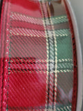 Red and Green Christmas Plaid Wired Ribbon 1.5" or 2.5" X 50 Yards