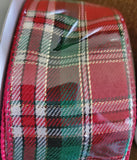 Red and Green Christmas Plaid Wired Ribbon 1.5" or 2.5" X 50 Yards