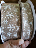 1.5" or 2.5" Wired Canvas With White Glitter Snowflakes 50 Yd Ribbon Roll