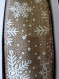 1.5" or 2.5" Wired Canvas With White Glitter Snowflakes 50 Yd Ribbon Roll