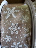 1.5" or 2.5" Wired Canvas With White Glitter Snowflakes 50 Yd Ribbon Roll