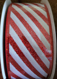 Candy Stripe Glitter Wired Ribbon 1.5” or 2.5"  X 50 Yards