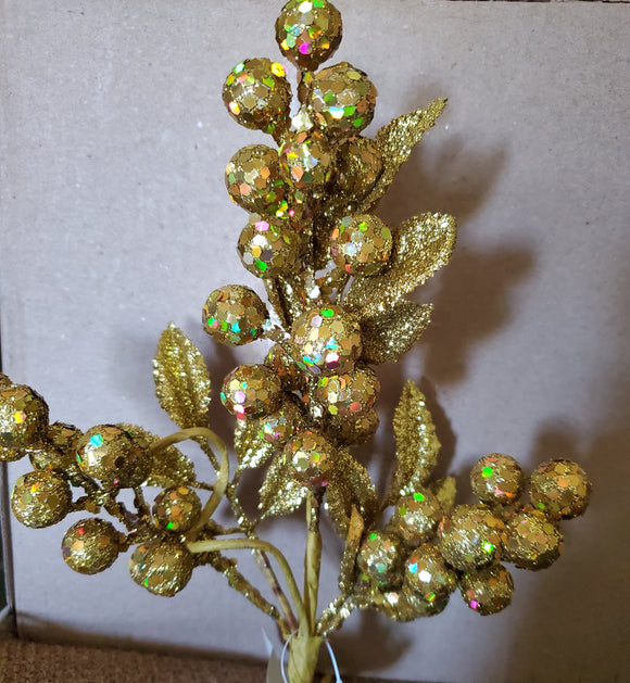 Close Out Gold Glitter Berries Doz