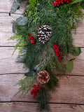 32" Mixed Faux Pine Teardrop with Berries and Cones