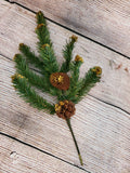 15" Gold Mica Faux Pine with Cone Doz stems