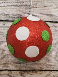 5" Red Ornament with Polka Dots