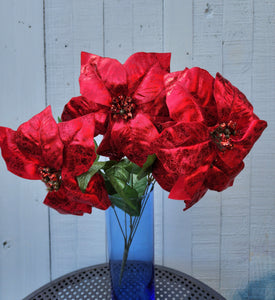 Large Red Metallic Poinsettia Bush