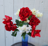 Mixed Red and White Peony Hyrandgea Bush