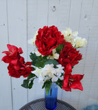 Mixed Red and White Peony Hyrandgea Bush