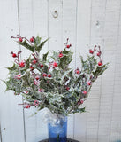 18" Iced Plastic Holly Bush