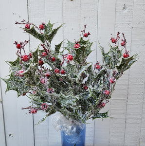 18" Iced Plastic Holly Bush