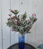 18" Iced Plastic Holly Bush