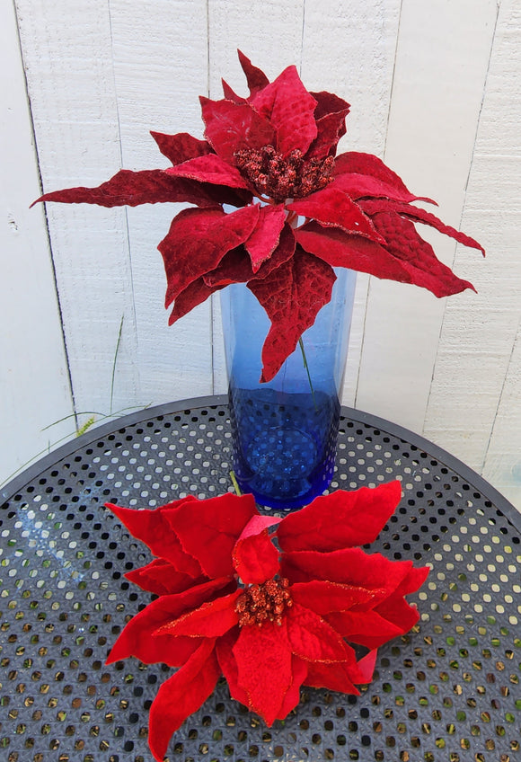 Red or Burgundy Glitter Poinsettia Pick