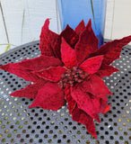 Red or Burgundy Glitter Poinsettia Pick