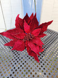 Red or Burgundy Glitter Poinsettia Pick