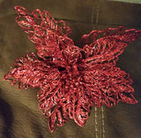 9" Diamond Glitter Red Poinsettia Clip