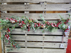 5' Faux Flocked Pine and Berry Garland