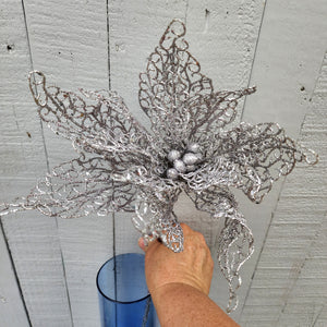 24" Plastic Glitter Carved Poinsettia Stem