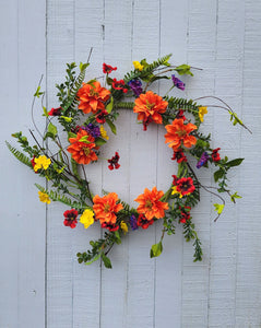 24" Orange Dahlia Azalea Wreath