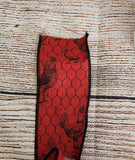 2.5" Wired Red Chicken Wired and Chicken Print Ribbon 10 yd Roll