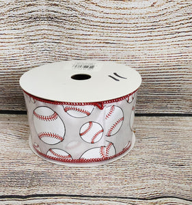 2.5" Baseball Wired Ribbon 10 yd Roll