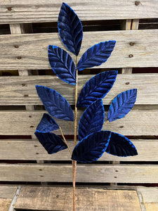 Velvet Navy Glitter Magnolia Leaf Stem