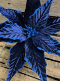 Velvet Navy Poinsettia with Glitter